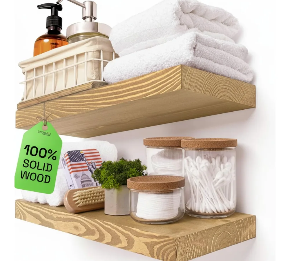 

Плавающие полки из натурального дерева 16 дюймов - сверхпрочные настенные полки для хранения в кухне, ванной комнате, спальне