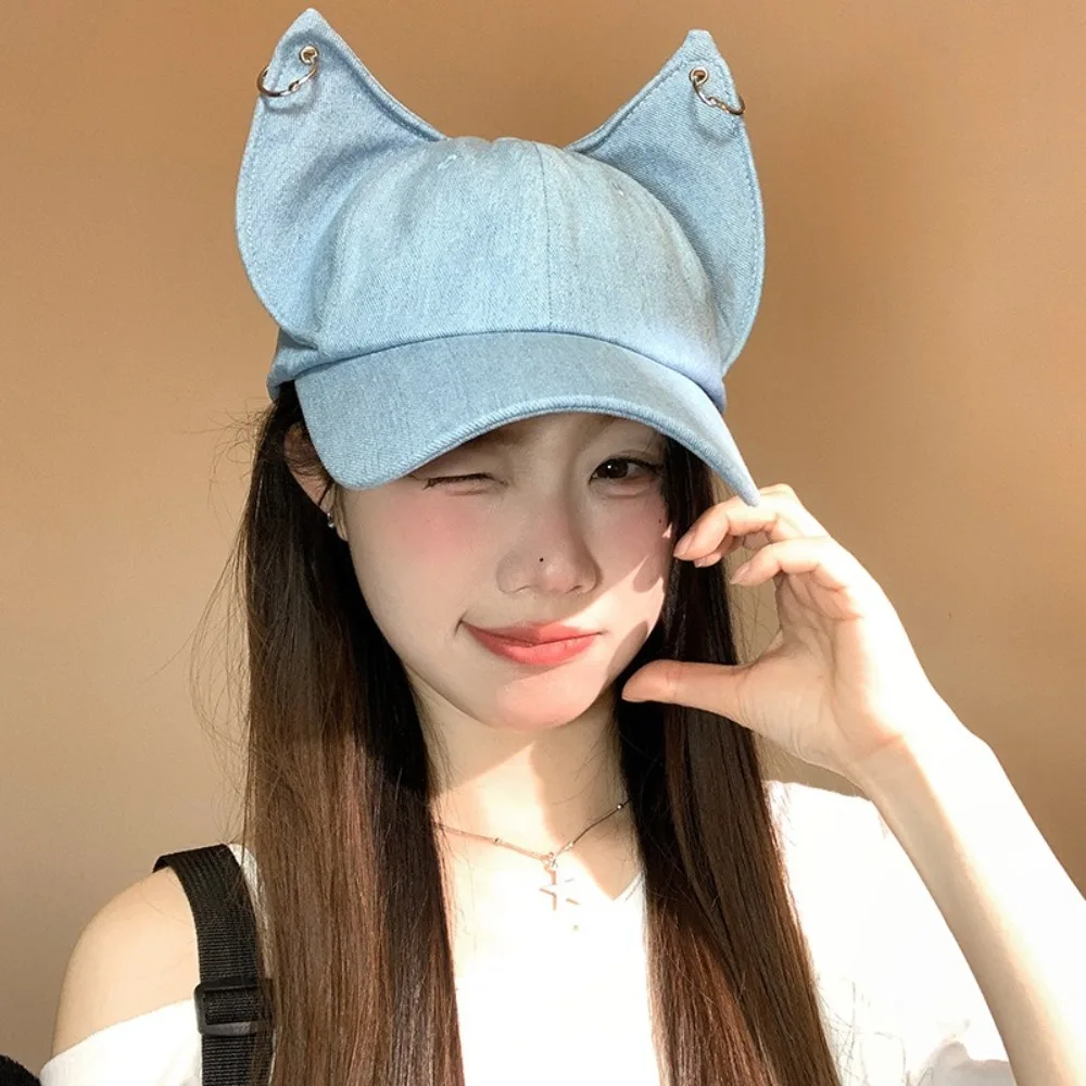 

Korean Cute Cat Ears Baseball Cap Y2k Outdoor Women Peaked Cap Casual Sunscreen Sun Hat Spring Summer