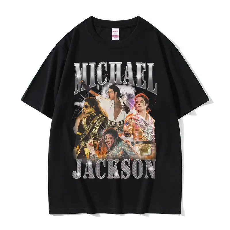 T-shirt d'été classique rétro pour femme, imprimé Michael Jackson, col rond, style rock punk, neutre, 100% coton, pour fêtes en extérieur, manches courtes