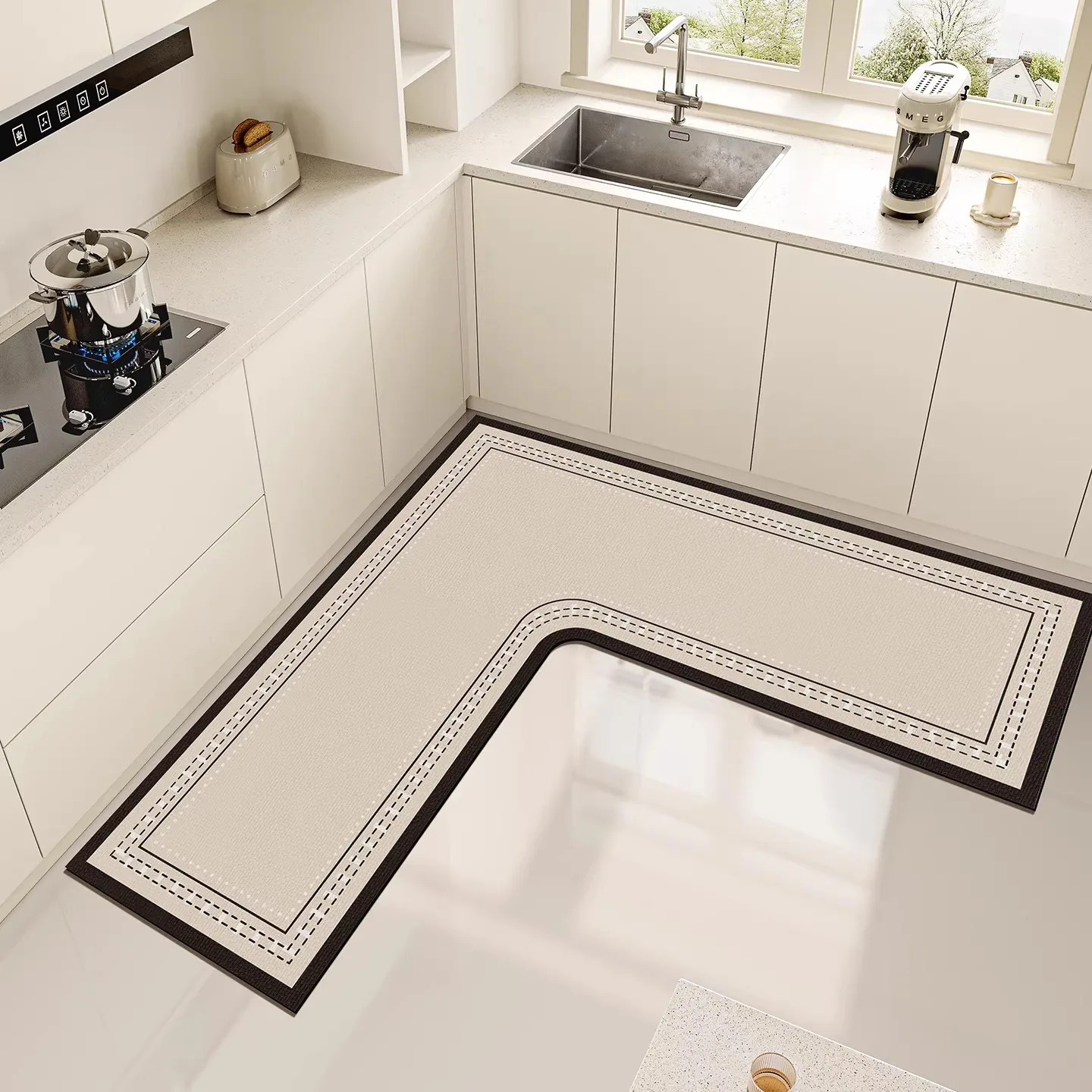Mat for Kitchen Waterproof Floor Mats Pvc Leather Rug Non-slip Oil-proof Carpets Minimalist Style L-Shaped Home Decoration Rugs