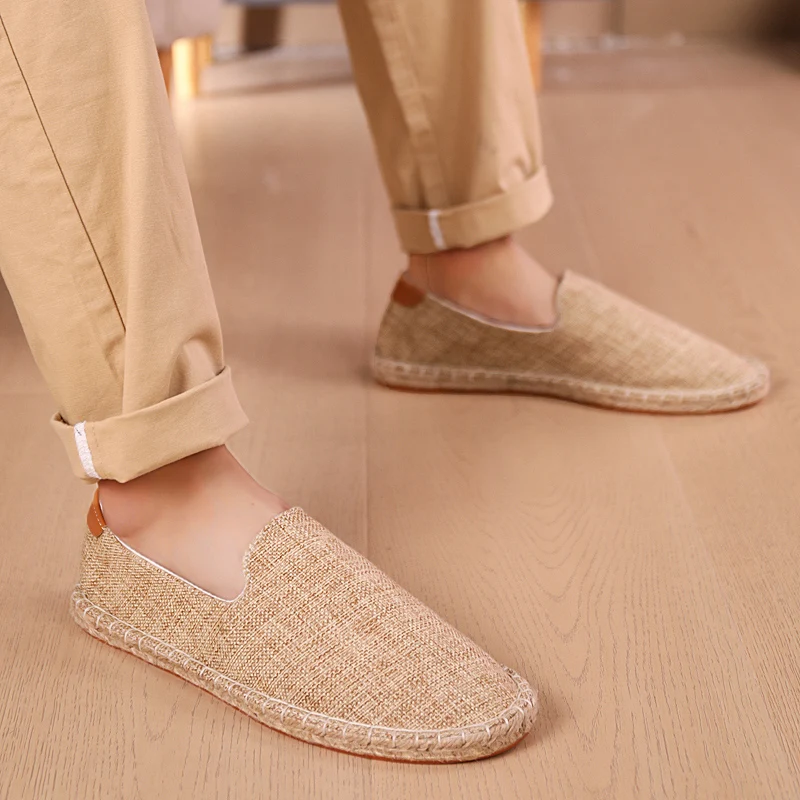 Retro Espadrilles Shoes Women Patchwork Slip on Men Loafers Breathable Flat Casual Canvas Shoes Jute Wrapped Shoes Driving