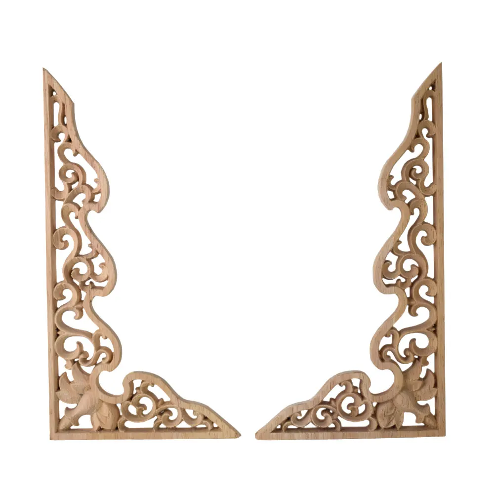 Vintage Wood Carved Corner Onlay Applique Frame Furniture Wall Unpainted for Home Cabinet Door Decoration Miniature Garden