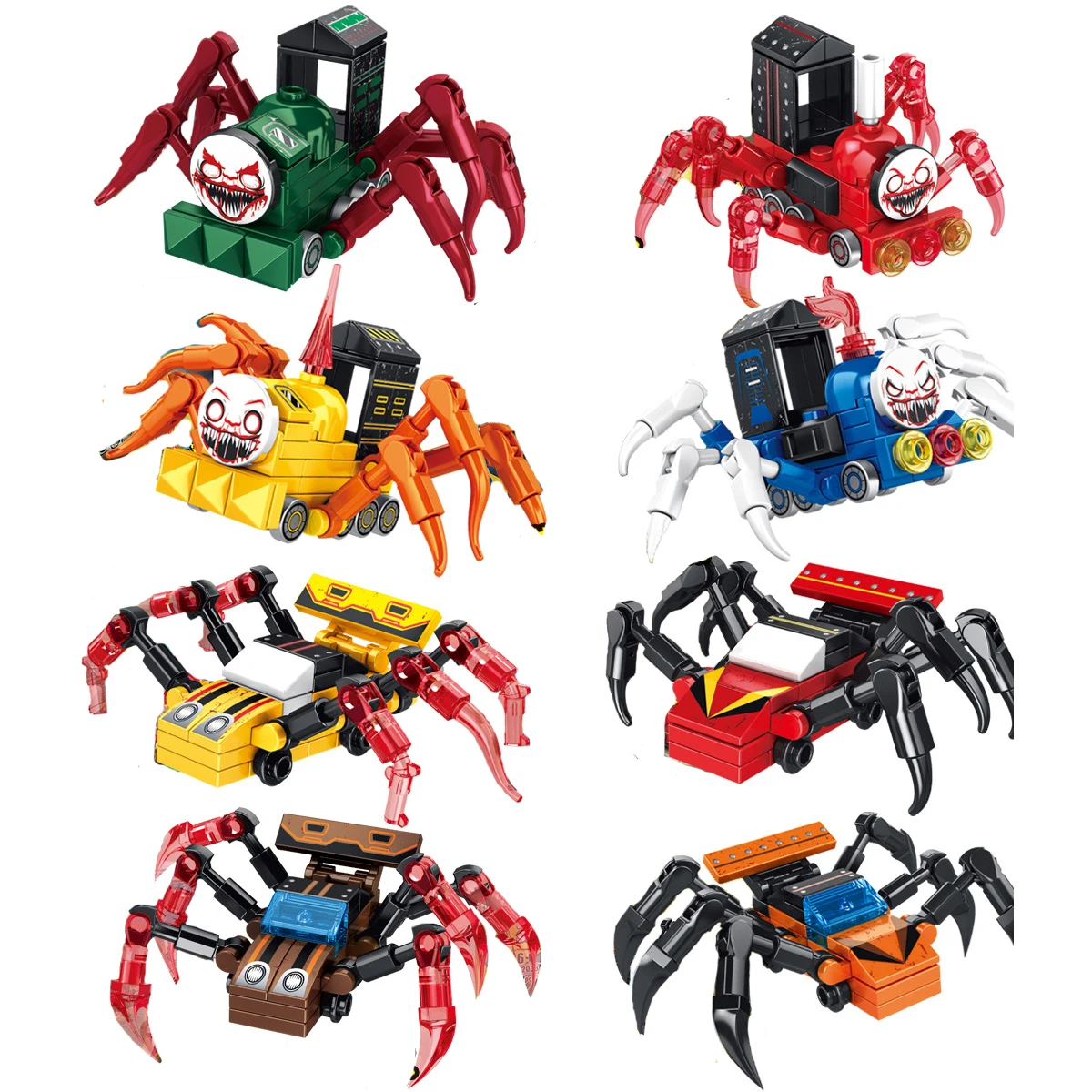 การ์ตูน Spider Train Monster รถไฟไอน้ํา Moc เกมบล็อกอาคาร Choo-Choo Charles HorrorsBricks ของเล่นเด็ก