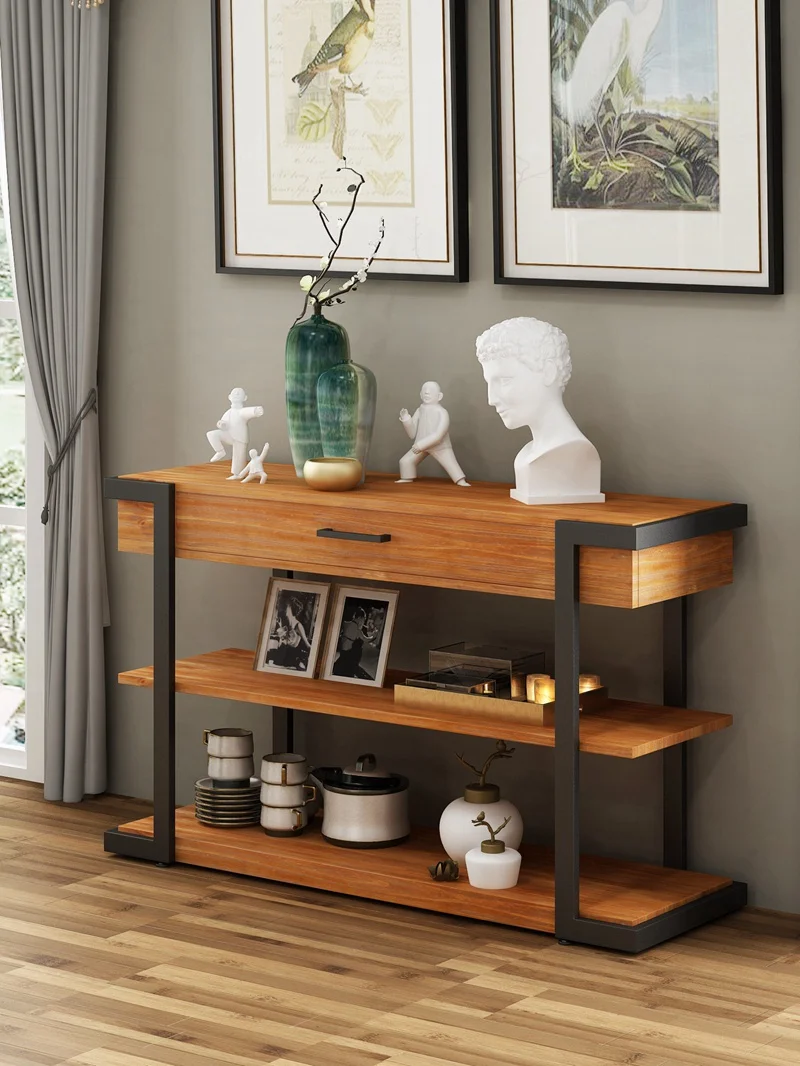 YFY  American Solid Wood Sideboard Tea Table Sofa Side Cabinet Iron Length Side Table Chest of Drawer
