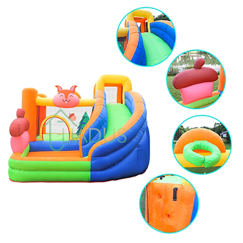 

Kids Inflatable Trampoline Bouncy Castle Jumping House with Blower Fun Inflatable Bouncer Playhouse for Courtyard