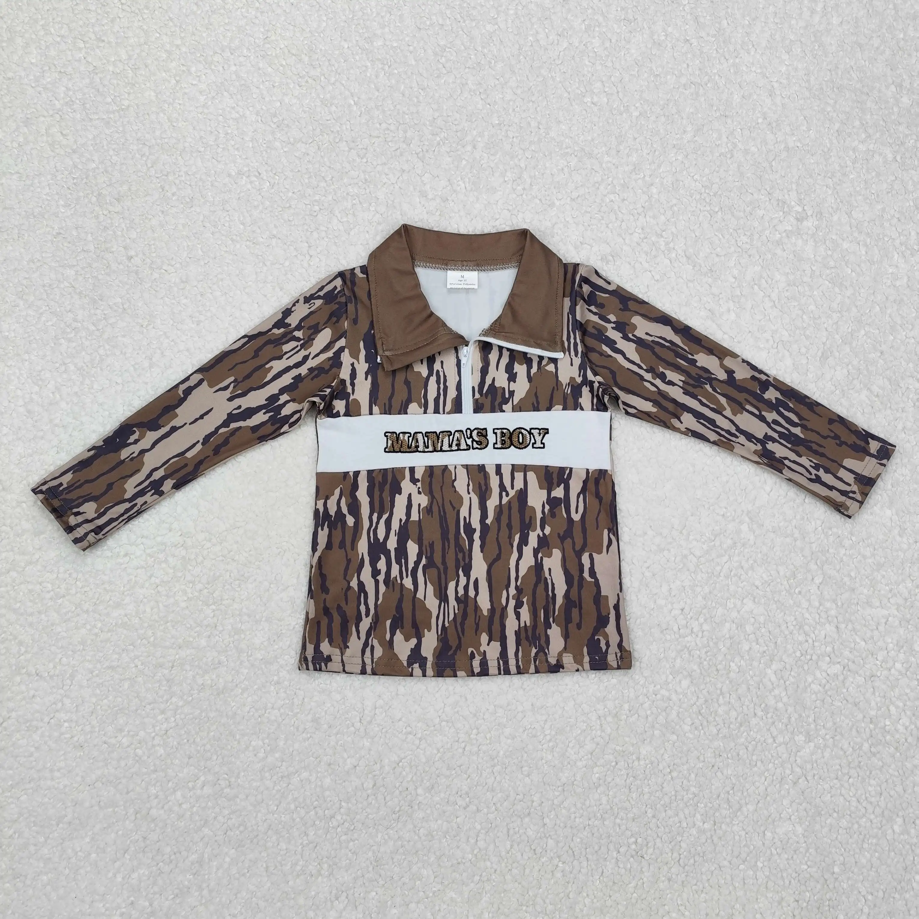 

New rts Western clothe embroidery MAMA'S BOY brown camouflage Long-Sleeved Western Top boys children's clothes