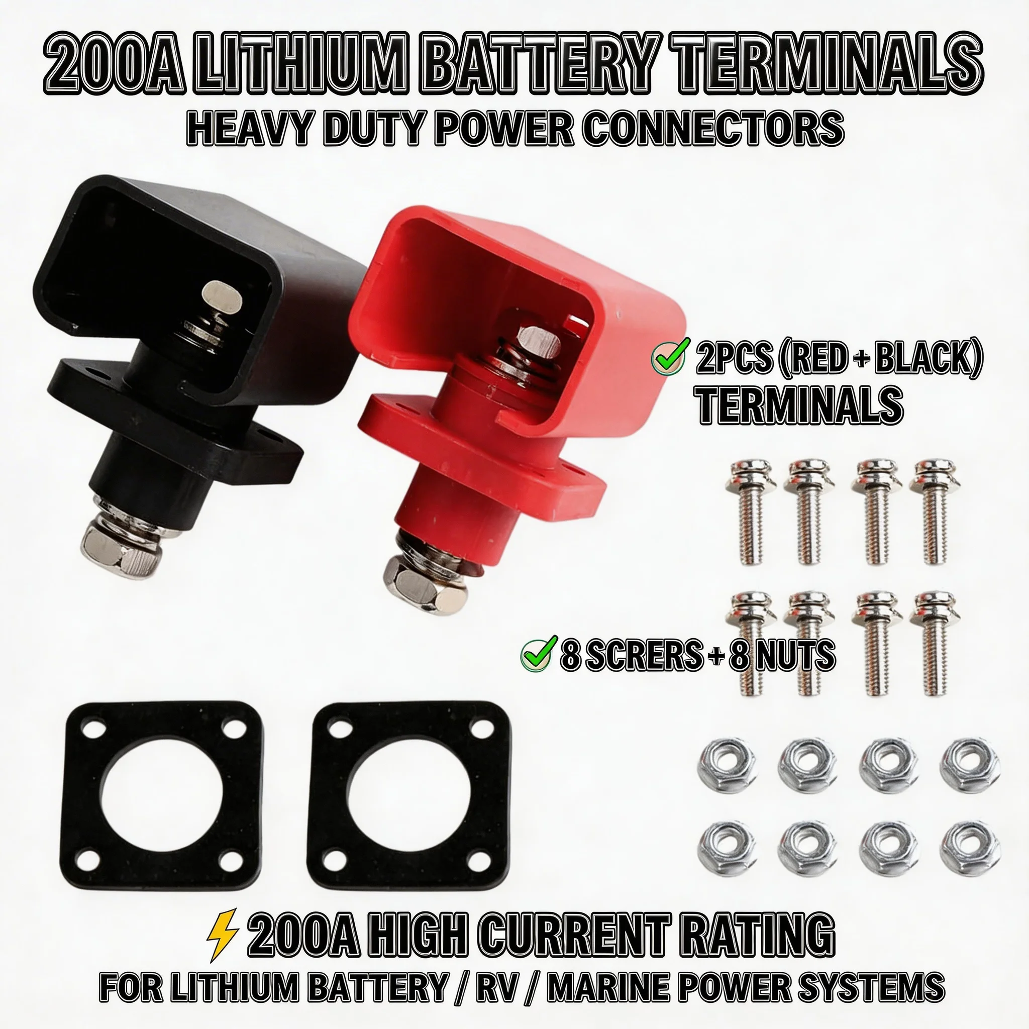 Lithium Battery Terminal Block High Current Energy Inverter Plug Mounted Type Storage Connector Universal Fit Multi Scenario Use