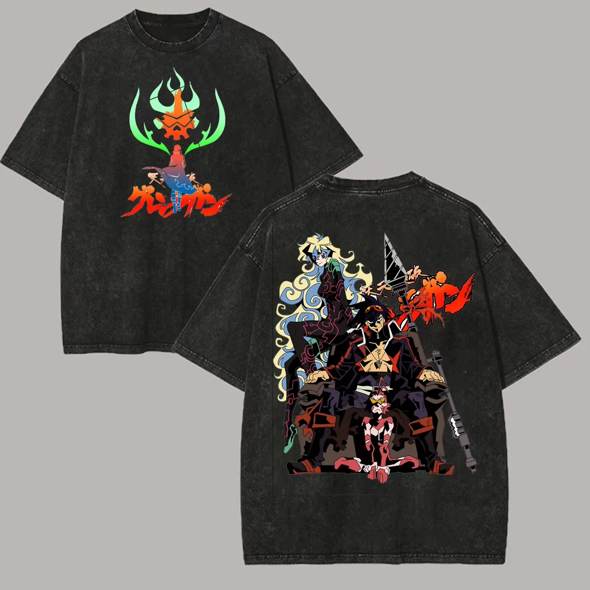 Tengen Toppa Gurren Lagann T-shirt Men Women Cotton Printed Short Sleeve Oversized Washed Anime Cosplay Streetwear Top Hot Sale