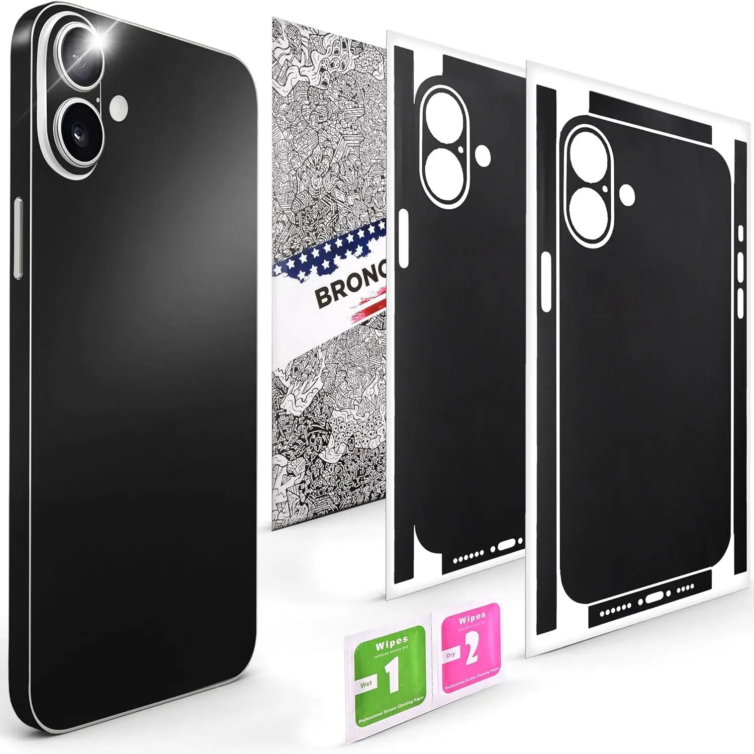

2Pcs Skin Wrap Compatible for iPhone 16 Plus – Slim Decal Vinyl Protective Film for Sides & Back –