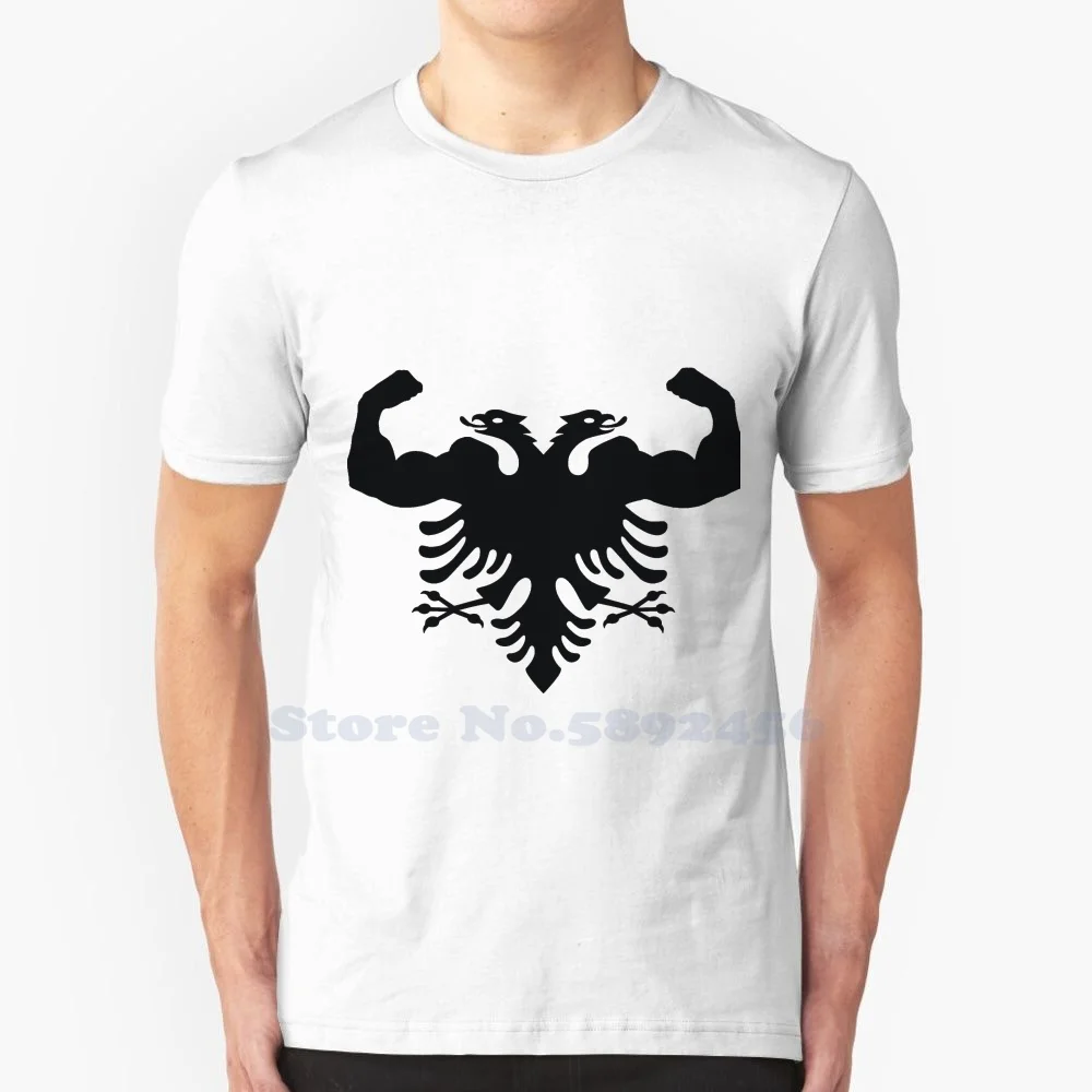 Albania Eagle Muscles 100% Pure Cotton T-Shirt Albanian Double Eagle Muscles Black National Flag Proud Patriotism Building