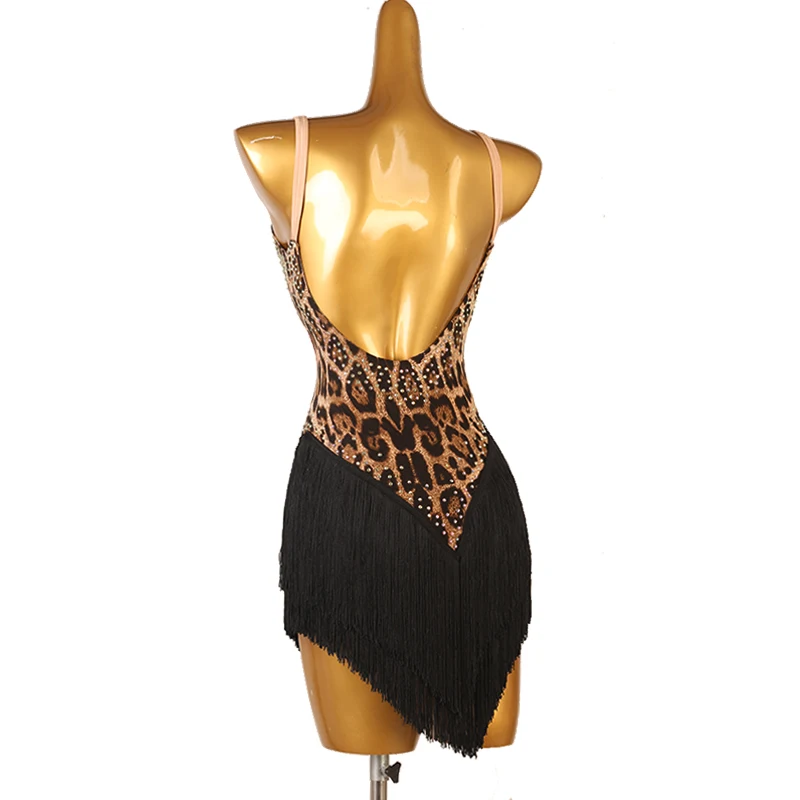 Latin Dance Dress leopard Lady junior latin dance costumes women fringe latin competition dress lq410