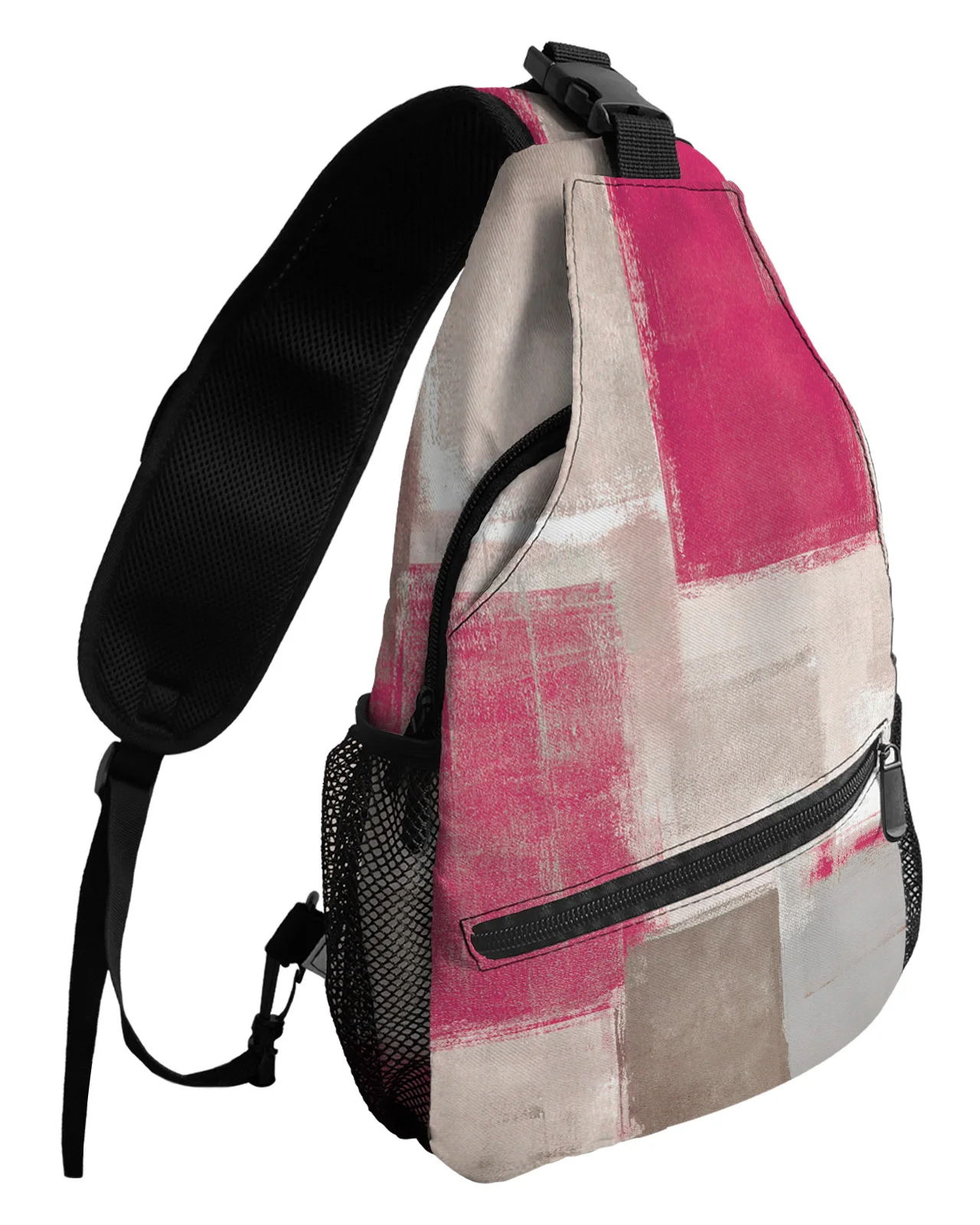 

Pink Smudge Square Painting Wall Chest Bags For Women Men Waterproof Messenger Bags Travel Sport One Shoulder Crossbody Bag