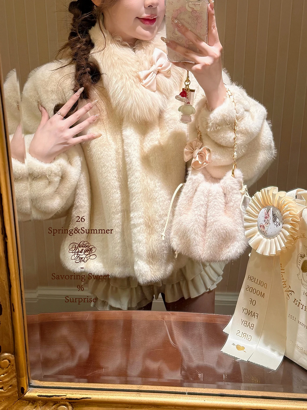

Kimicoy Mochaccino Fur Coat Women's Winter Thiened ort Sle Princ Sweet Sle Long Sve Knot Warm Outerwear