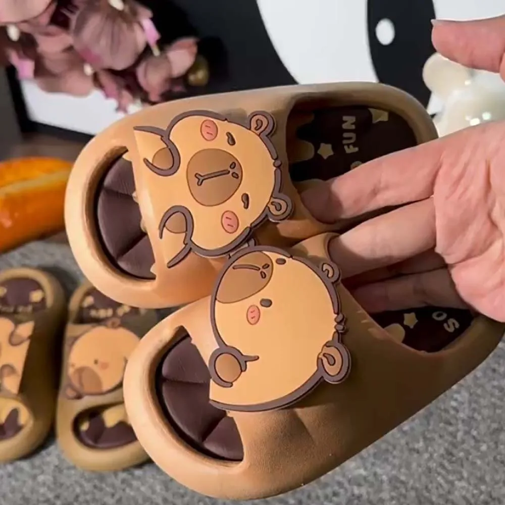 بولي كلوريد الفينيل لطيف كابيبارا النعال المضادة للانزلاق سميكة الكرتون الحيوان النعال تدوير مرونة الأطفال الحمام الصنادل غرفة نوم