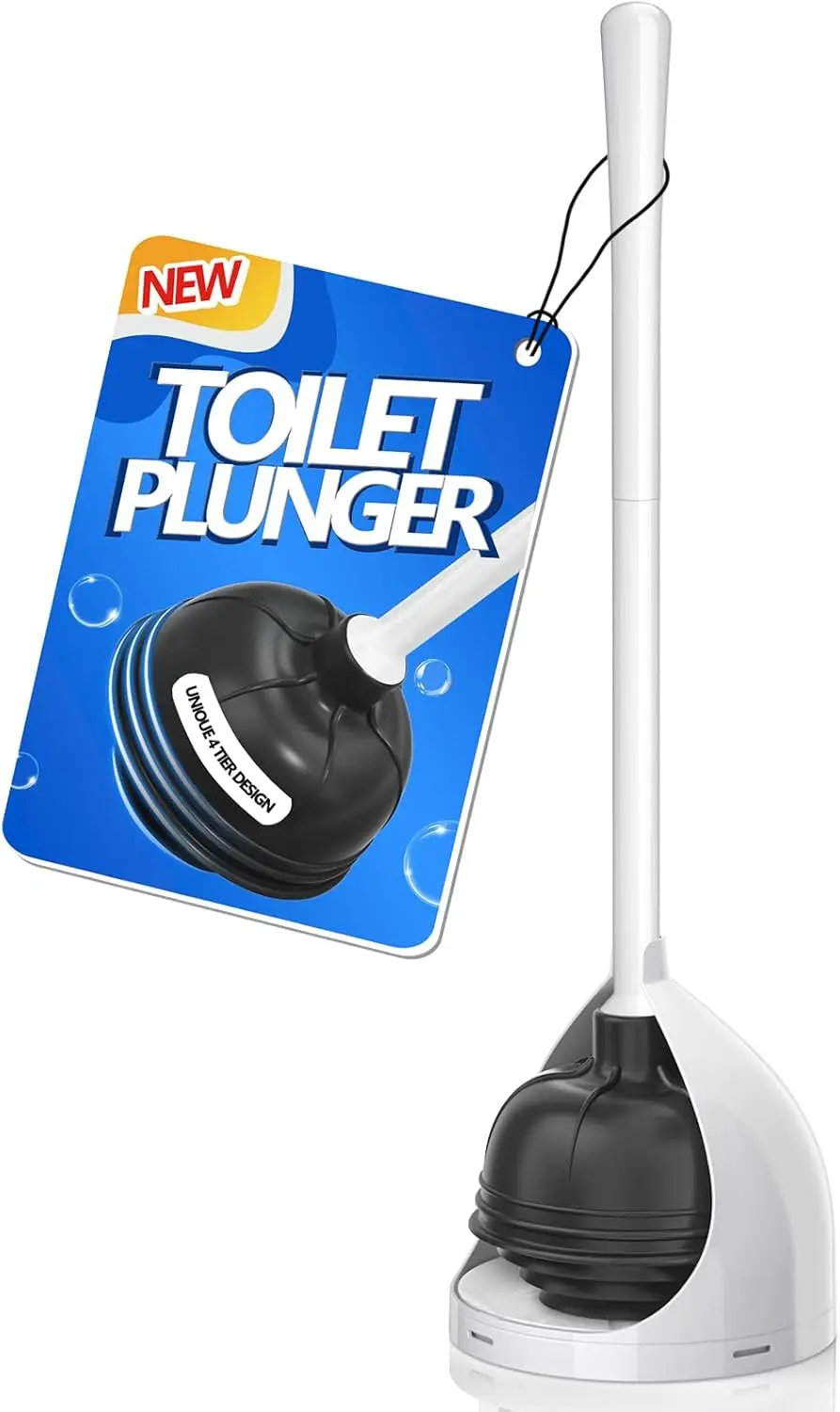 

Toilet Plunger with Holder, All-Angle Design for Bathroom, Heavy Duty Plunger for 5.7-Inch Drain