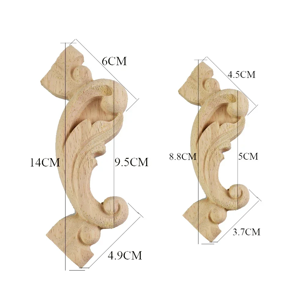 4PCS Wood Appliques Unpainted Wooden Carved Flower Onlay Decal Corner Applique for Home Decorative Furniture Door Decor Craft