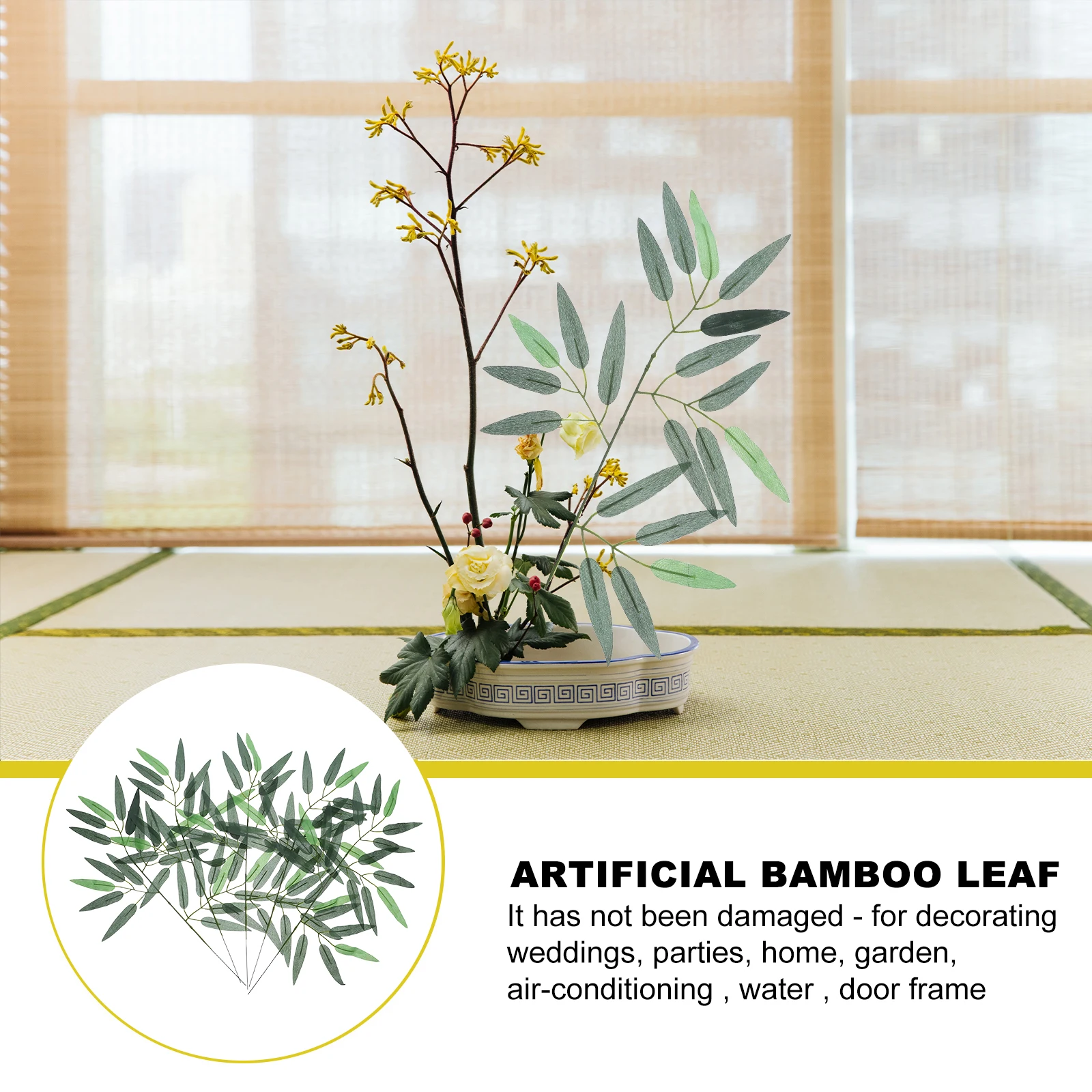 

50Pcs Realistic Artificial Bamboo Leaves Looking Green Foliage for Wall Mirror Swing Decor Perfect for Parties Events