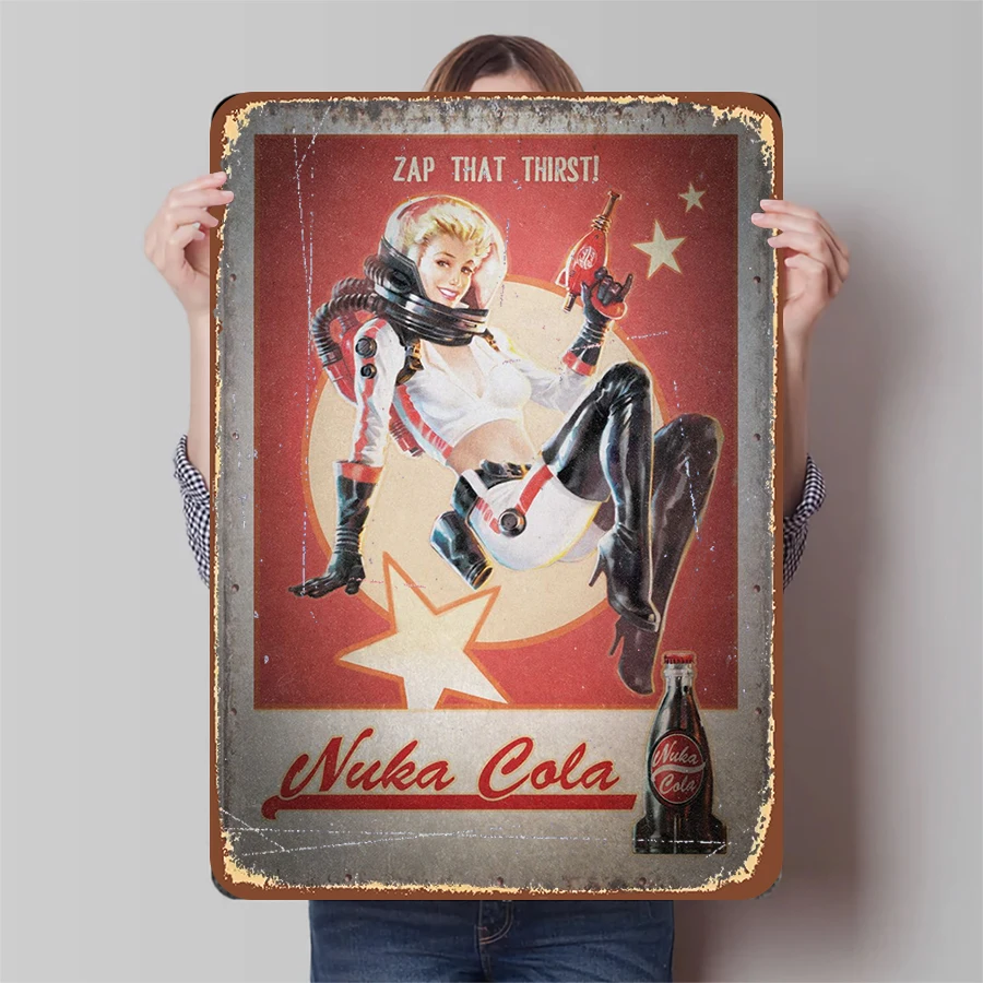 Nuka Cola Vintage Metal Tin Sign Retro Space Theme Poster for Home Bar Garage Decor Collectible Wall Art Zap That Thirst