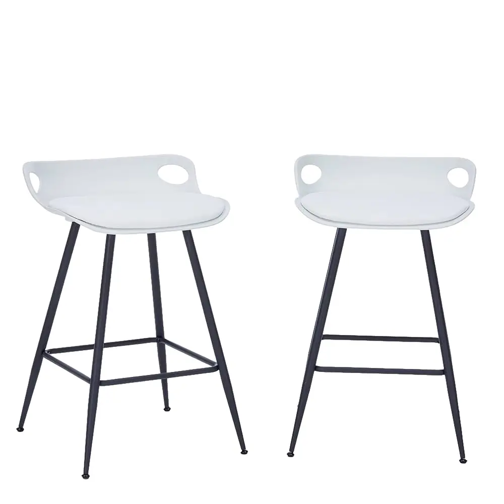 

White Bar Stools Set Of 2, 25 H Backl Bar Stools, Plastic Bar Chairs With Leather Upholstered Cushion, Modern Minimalist