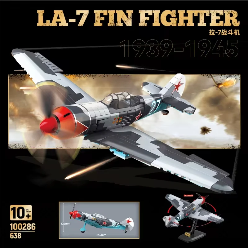 

2024 Military Classic Model La-7 Fighter Plane Jet Collect Ornaments World War 2 Building Blocks Bricks Christmas Kids Toys Gift