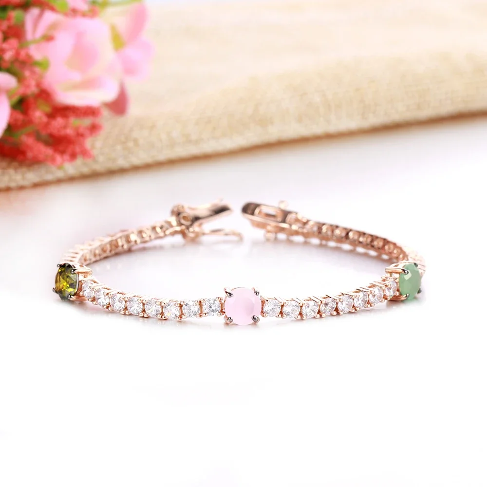 TKJ Fashion Rose Gold Plated 925 Sterling Silver Round Zircon Tennis Bracelet for Women Bracelet Wedding Party Jewelry Gift