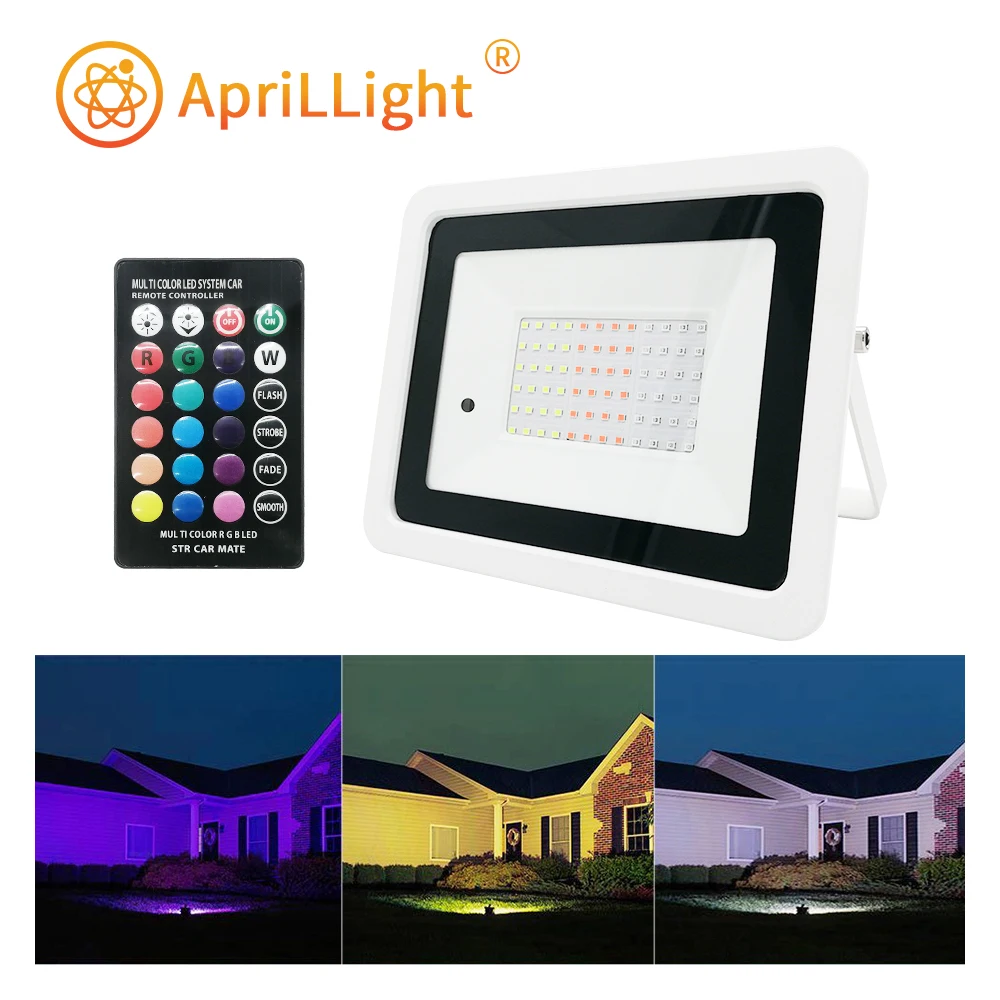 Imagem -05 - Impermeável Led Rgb Spotlight com Controle Remoto Iluminação Exterior Decoração do Jardim Holofote 20w 30w 50w 100w Rgb Cor