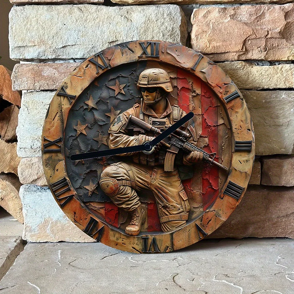 Aluminum Wall Clock - American Soldier Theme, Diy Decor For Spring & Easter, Perfect Gift For Men