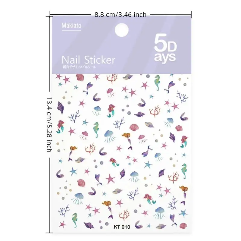 Pegatinas para decoración de uñas, Color bonito, océano, relieve 3D, estrella de mar de verano, concha, calcomanías para decoración de uñas, suministros para decoración de uñas