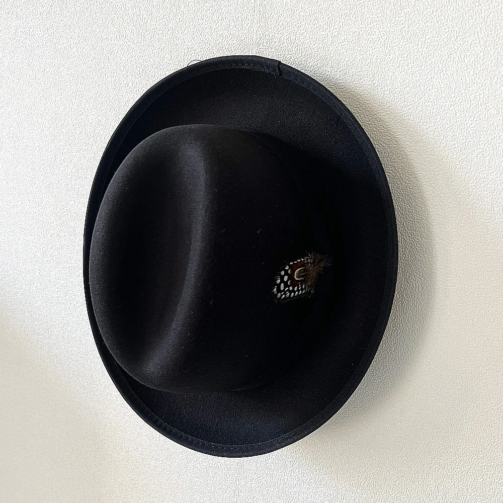 New British Style Wool Felt Fedora Hats for Men Roll Up Brim Homburg Gentleman Church Jazz Hat Party Dress Cap