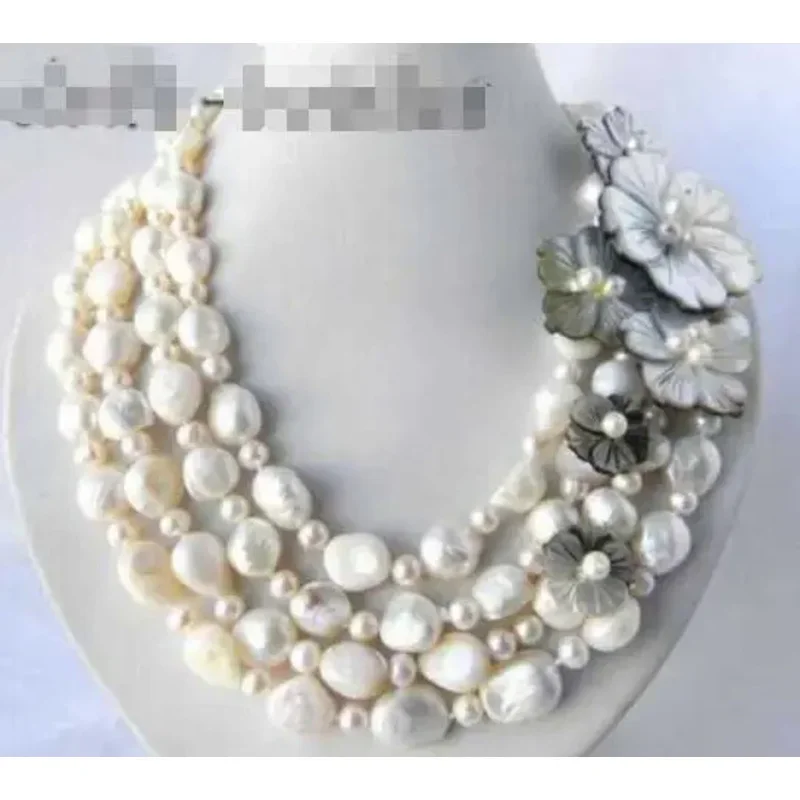 

Baroque Freshwater Flower, Round White, 4 Strands, 18 '', 13mm