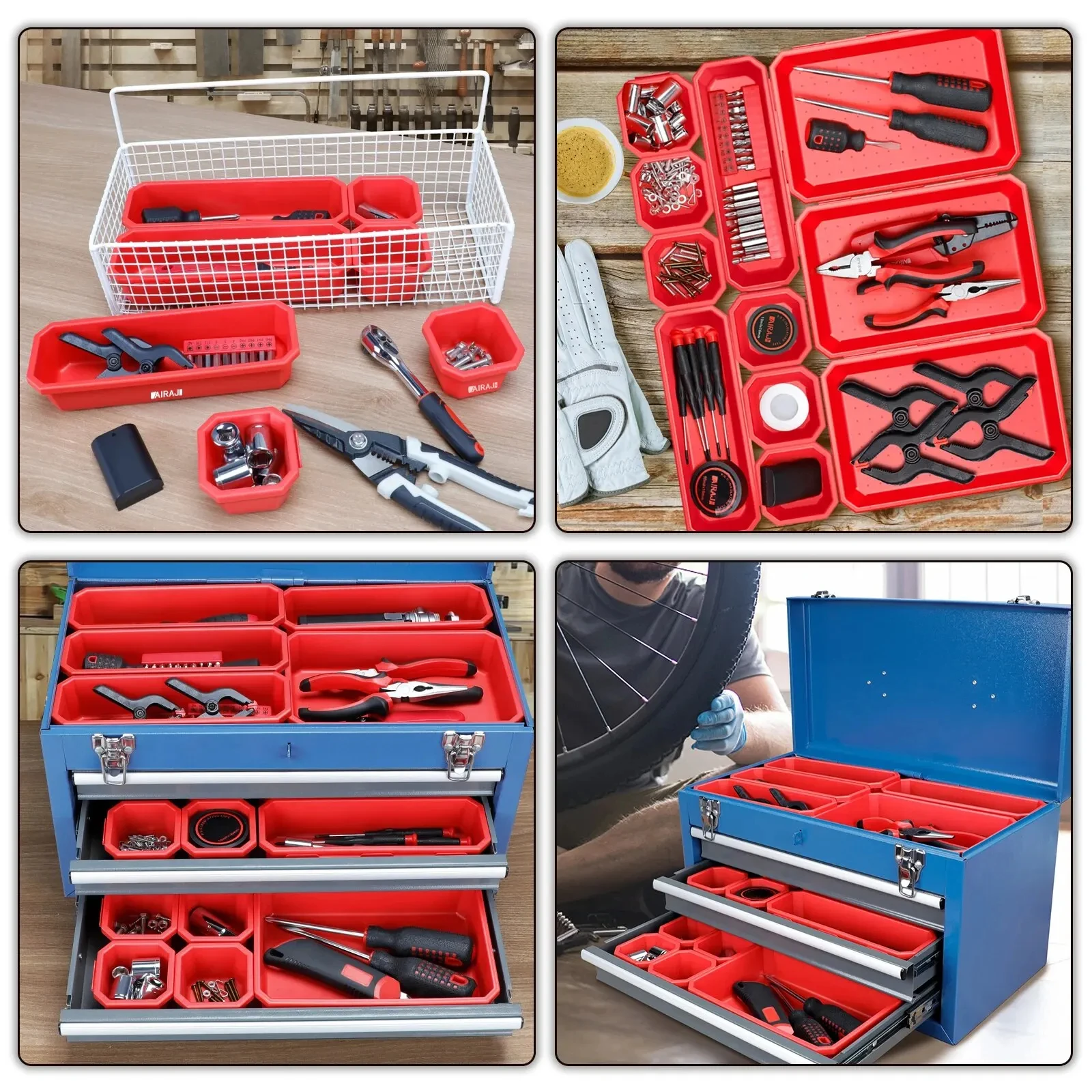 AIRAJ 9/21/25/36Pcs Tool Box Set Plastic Stackable Toolbox Garage Drawer Tray  Professional Complete Organizer Storage Tools