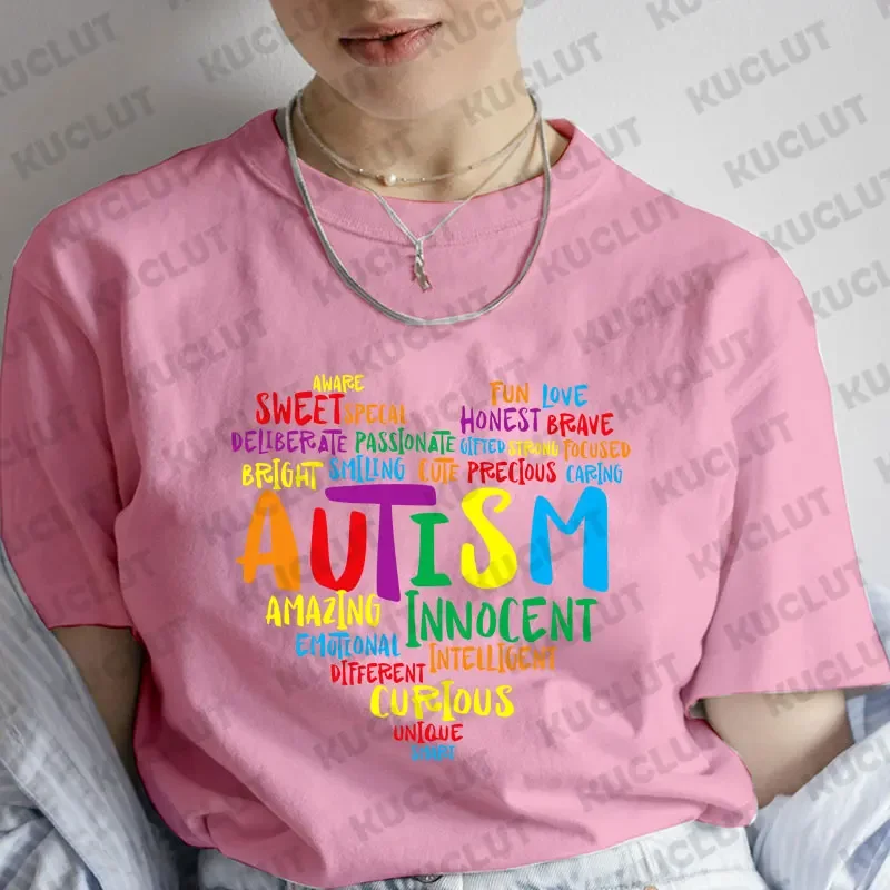 Autism Awareness Heart Print Y2k Graphic T-Shirt Women Clothes Short Sleeve Tees Female Clothing Tops Harajuku Oversized Tshirt