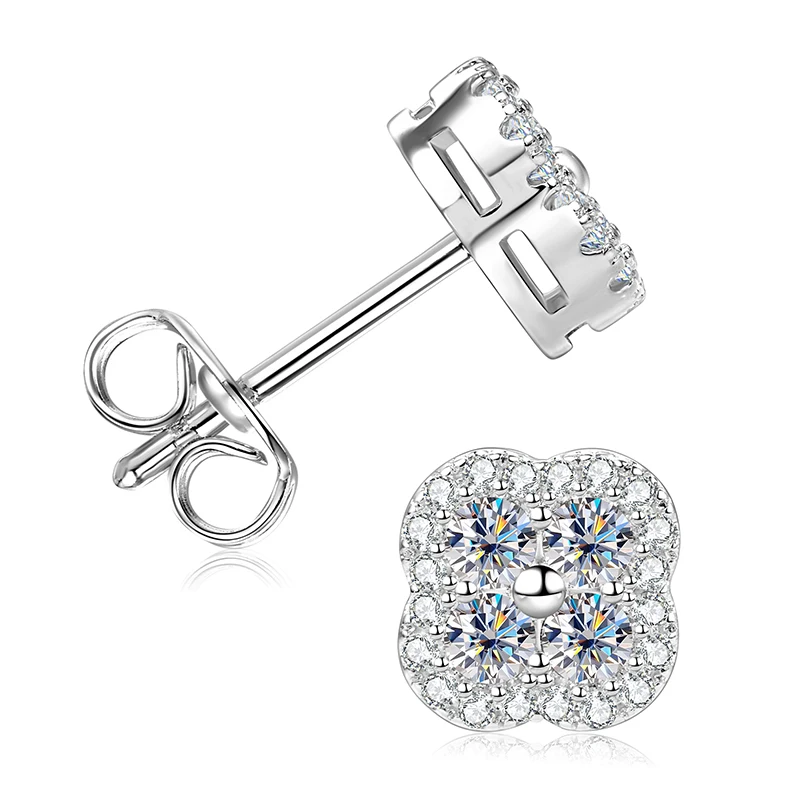 Ehhai Round 0.1ct Moissanite Sweet Floral Piercing Stud Earrings for Women Gold Color Jewelry Gifts Aretes with GRA Certificated