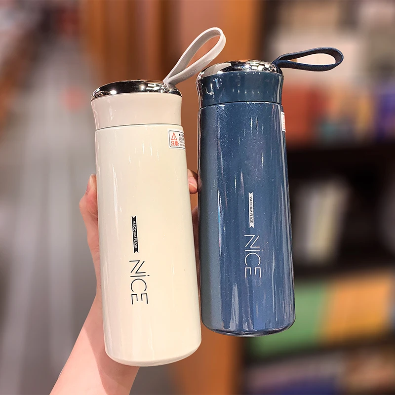 

Студенческая термобутылка для воды из нержавеющей стали на 360/400 мл с ручкой и фильтром, двухслойная вакуумная посуда для напитков, японский термос