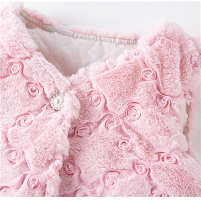 طفل أطفال 3D زهرة النسيج أرنب الفراء سترة للفتيات الصغيرات لطيف أكمام الوردي سترة الخريف الشتاء الأطفال صدرية أنيقة #6