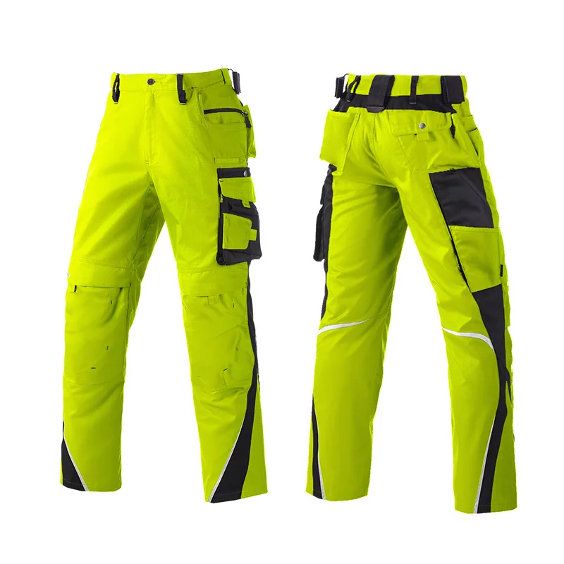 Mens Work Pants Multi Pockets Safety Construction Cargo Pants with Reflective Stripes Polycotton Workwear Trousers