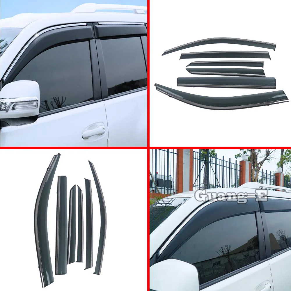 Car Frame Stick For Toyota Prado FJ150 2010 2011 2012 2013 2014 2015 2016 2017 2018 2019 Window Glass Rain Sun Screen Visor 6PCS