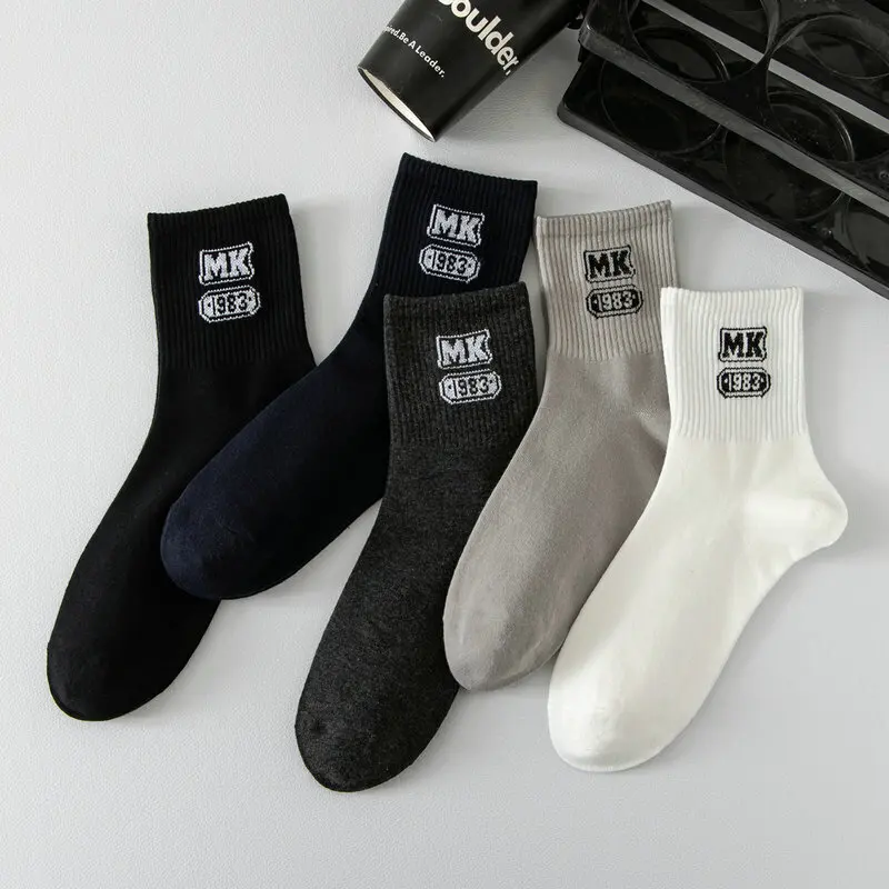 5/10 Pairs Men's Socks Sports Socks Autumn and Winter Socks Fashion Letters Breathable All-match Mid-tube Socks Casual Socks