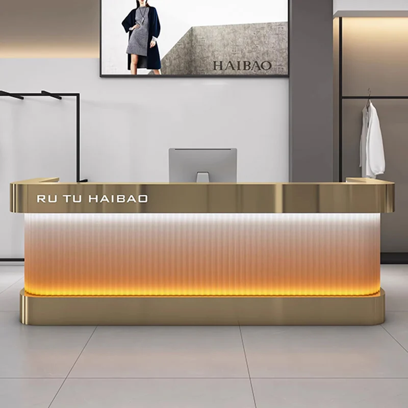 الحد الأدنى مكاتب الاستقبال Led الجمال الفاخرة فريدة من نوعها متجر بار صالون مكاتب الاستقبال الرفوف الحديثة الأثاث التجاري Mostrador