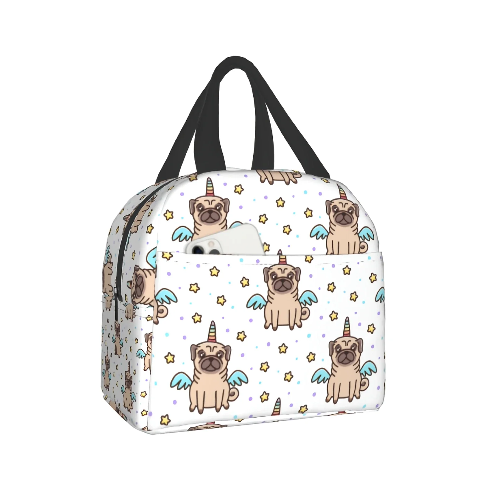 Pug Lunch box Insulated Soft Bag Cooler Back to Thermal Meal Tote  Reusable Portable Cooler Lunch Box for Office School Picnic