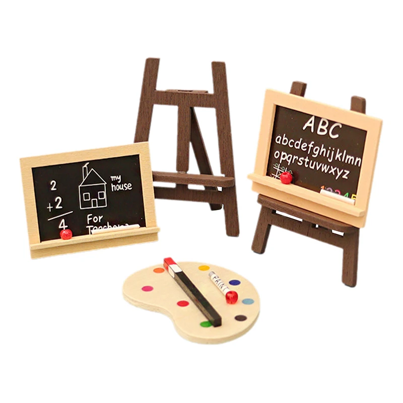 1Set Dollhouse Miniature Accessories Mini Chalkboard Model Small Blackboard Wood Painting Easel Dollhouse Furniture