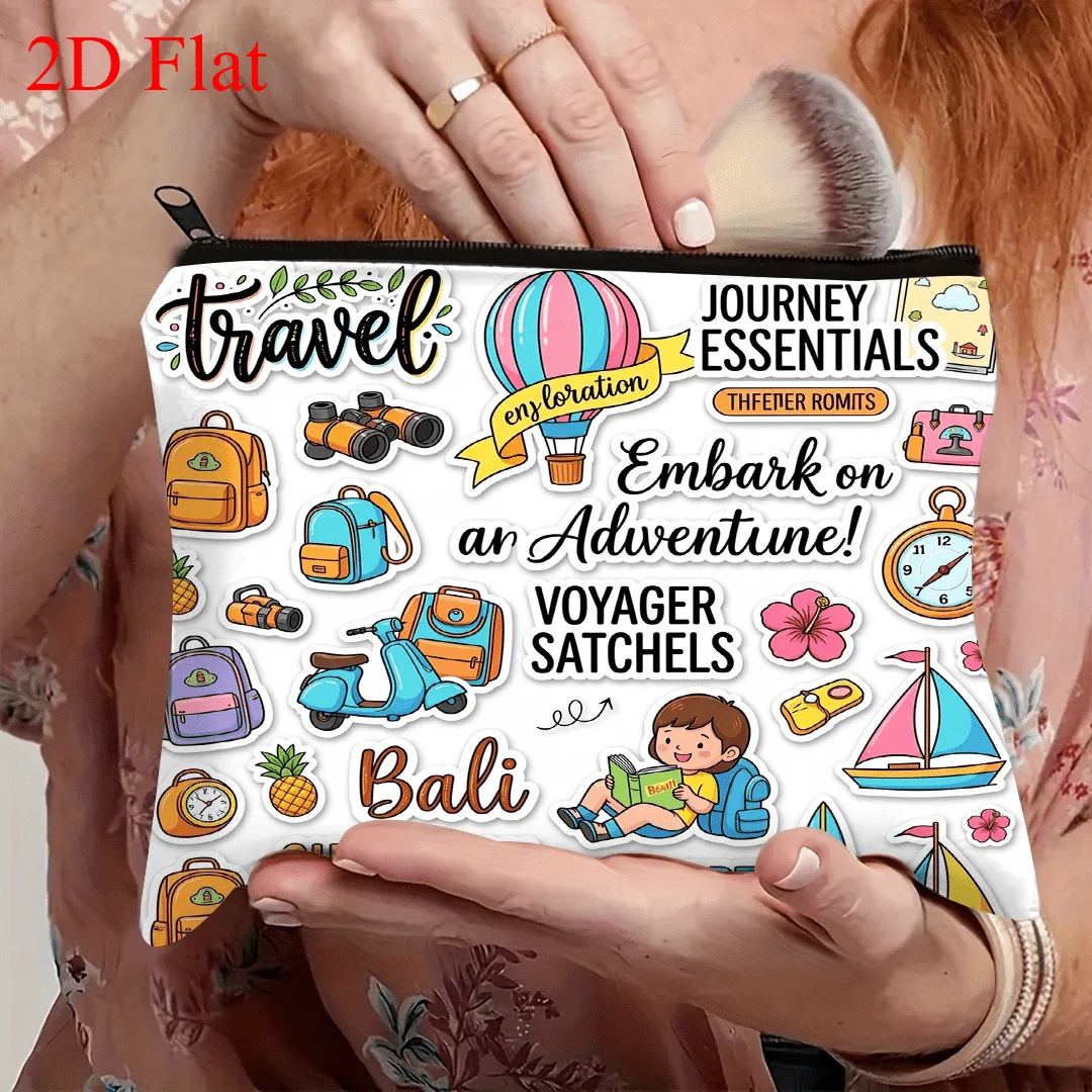 Makeup Bag Travel Sticker Full Print Design Storage for Backpacks Hot Air Balloons Sailboats Cameras Pineapples Storage Bags