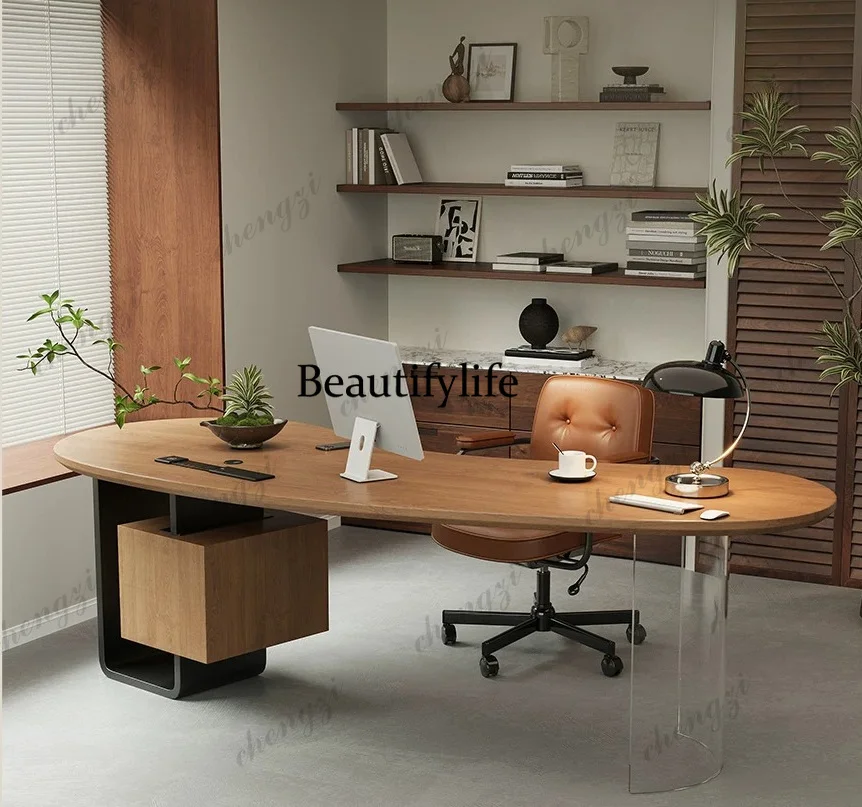 Solid wood boss desk President's office computer desk Workbench Home desk Light luxury modern high-end sense