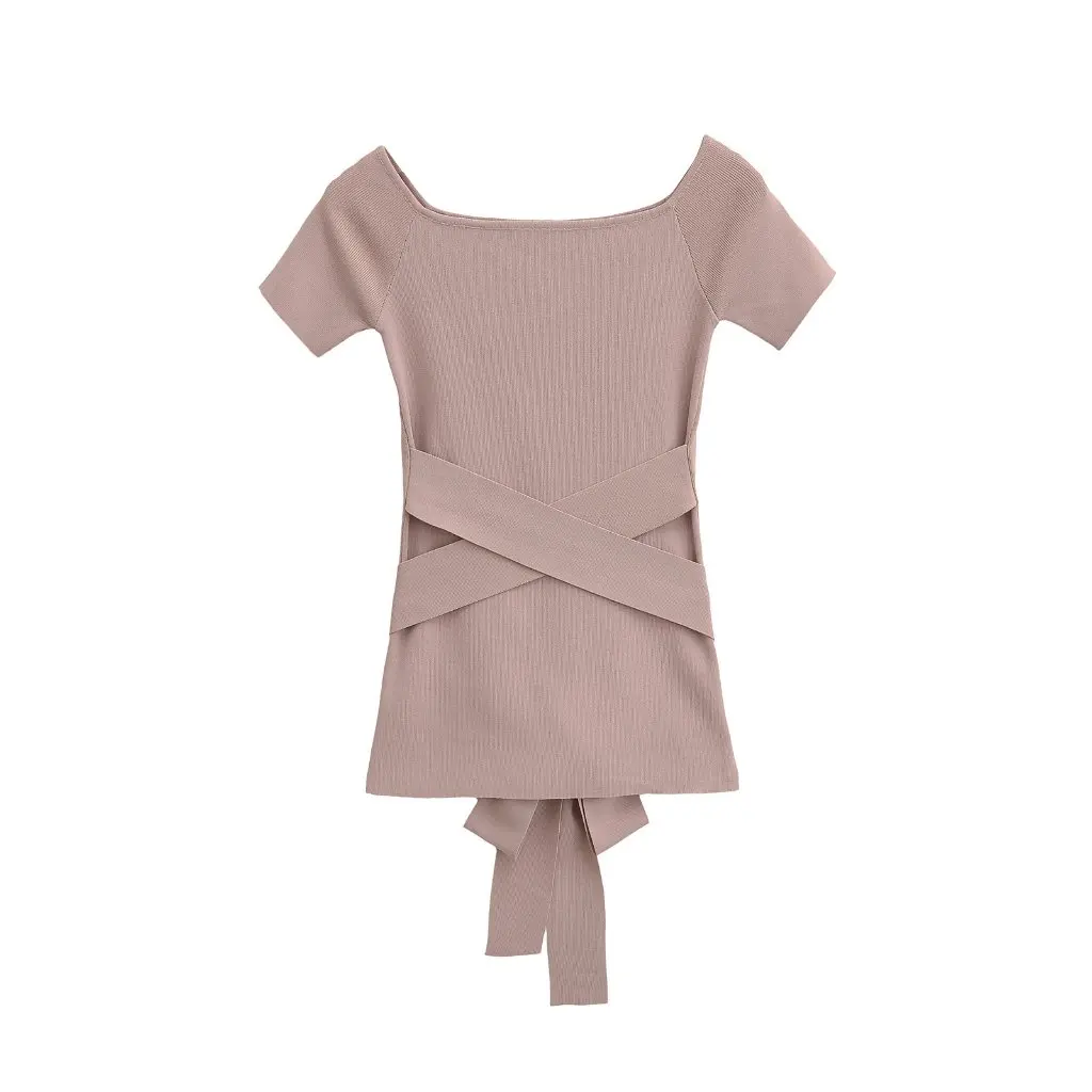 

Women's Korean Style Off-Shoulder Knitted T-Shirt One-Line Collar Waist Strap Slimming Top Pure Desire Summer Sexy Look