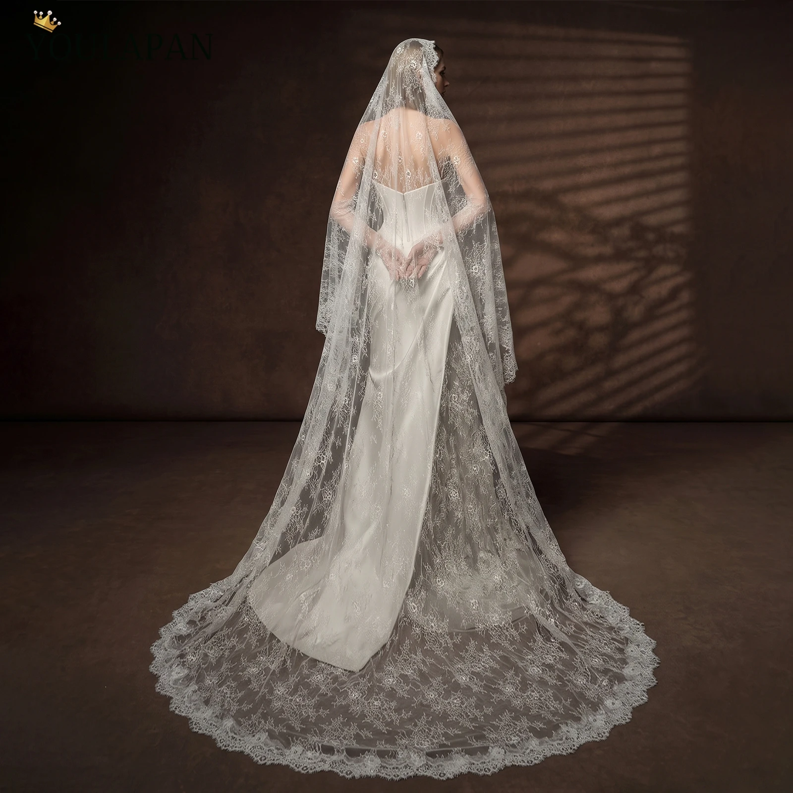 TOPQUEEN Mantilla Encaje EspañOla Voile De MariéE Long Lace Edge Rochii Romantic Eyelash Lace Accessoires Mariage Luxe V387