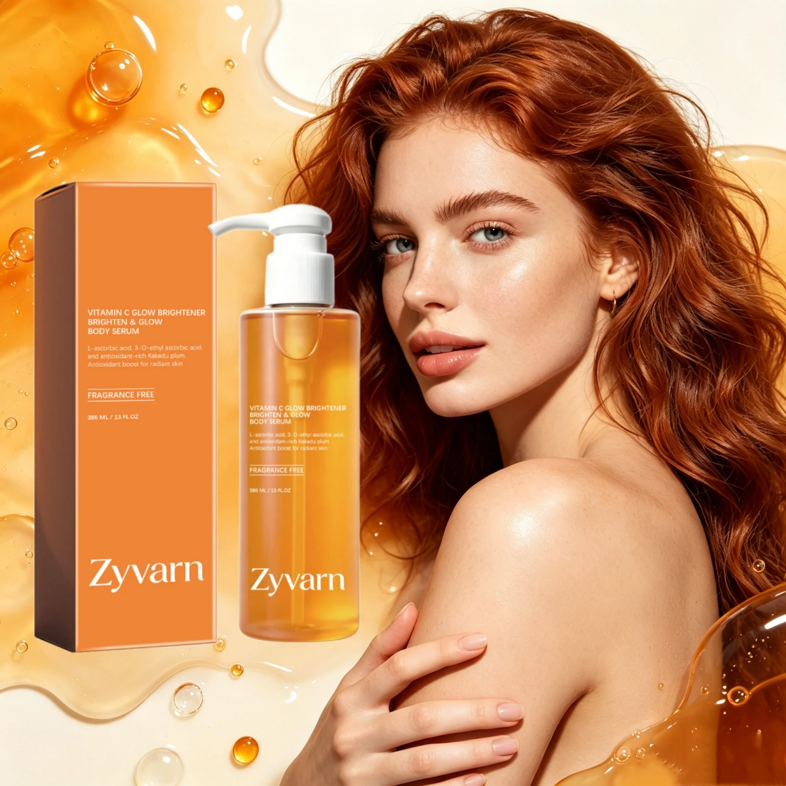 Sérum Corporal de Vitamina C 386ml, Aumento de Antioxidantes com Ascorbic Acid de Ameixa Kakadu, Sem Fragrância, Sérum Corporal Iluminador e Uniformiz