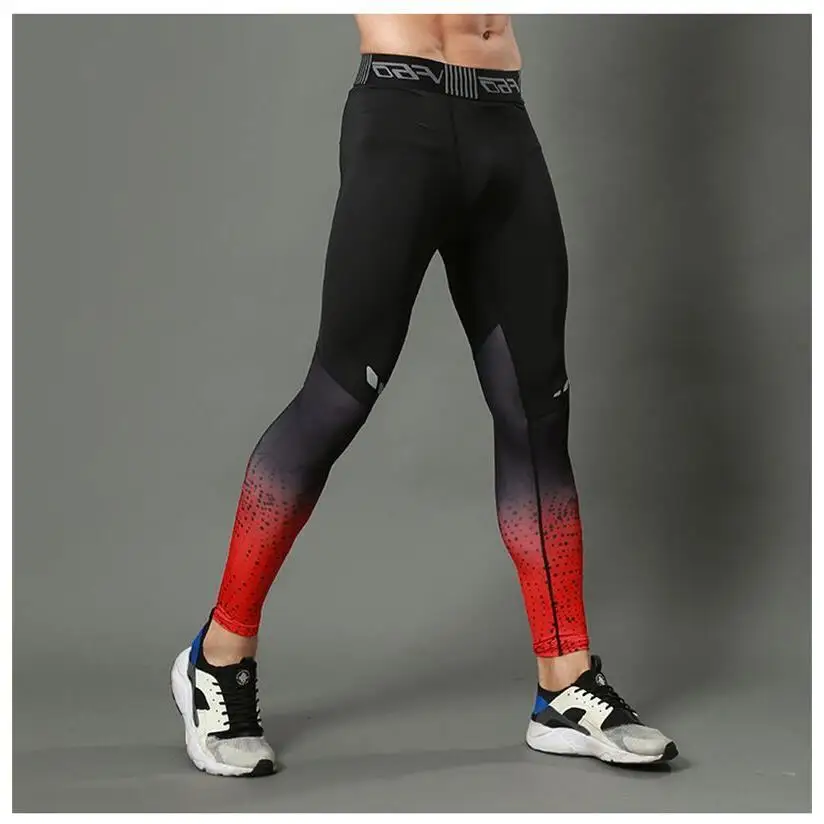 Men's Running Compression Tights Sports Leggings Fitness Long Pants mid Waist Zipper Closure Casual Summer Thickened Fabric