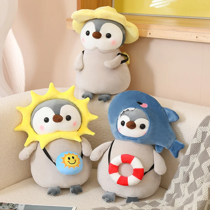 Peluches de pingüino Kawaii para niñas, juguetes de peluche de pingüino encantador, muñecas de flores de dinosaurio de unicornio, almohada suave de