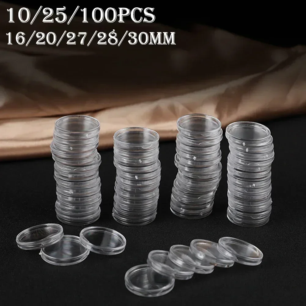 Transparent Plastic Coin Holder Display Capsules Collection Cases Round Ring Protection Boxs Container 16/20/27/28/30mm