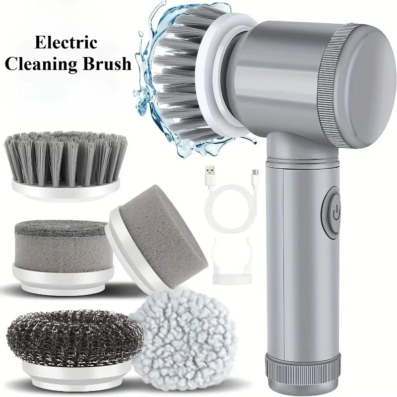 Electric Spin Scrubber, Bathroom Cordless Cleaning Brush Power Scrubber with 5 Replaceable Brush Heads, Electric Cleaning Brush